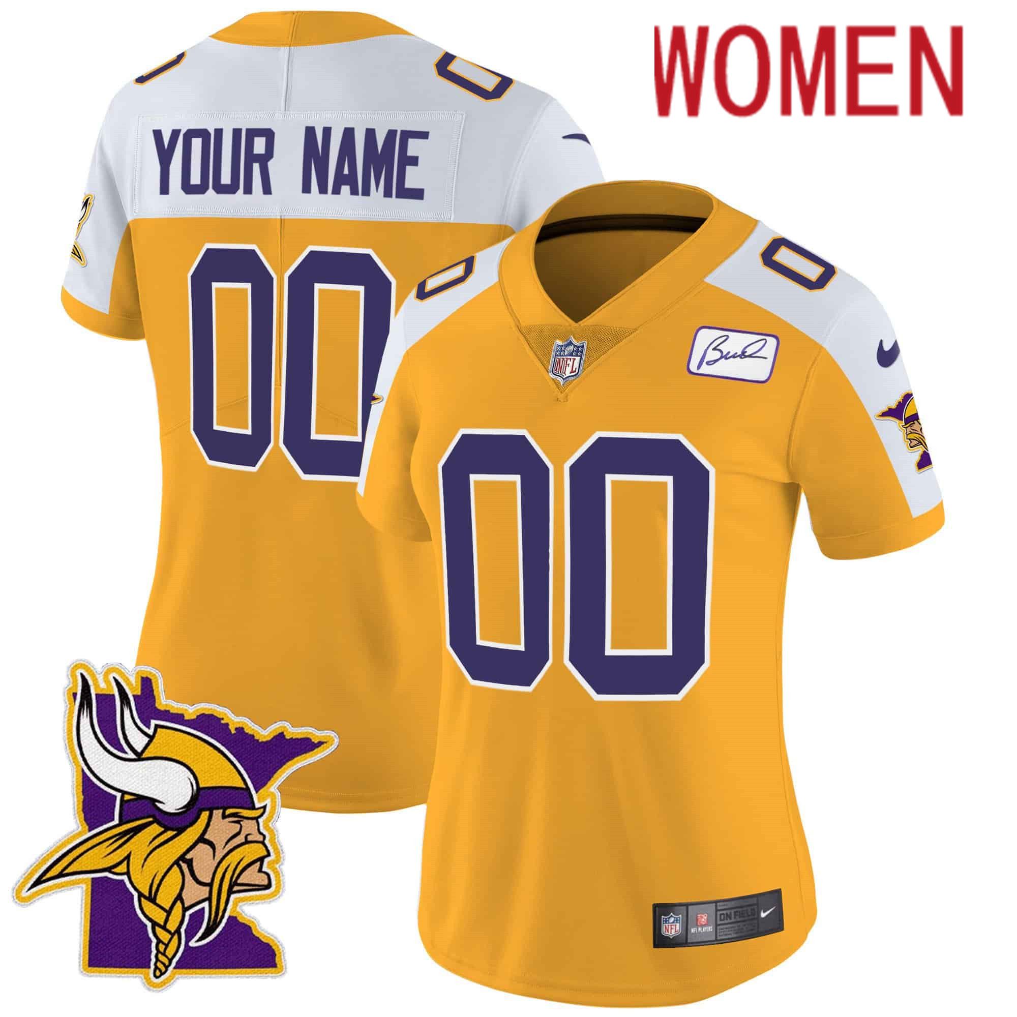 Women Minnesota Vikings Yellow 2024 Nike Patch Classic Limited Custom NFL Jersey->customized nfl jersey->Custom Jersey